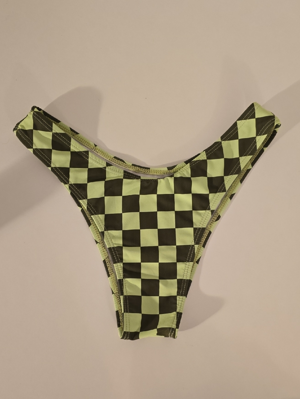 Checkerboard Kids Bikini Bottom - Lime Green and Black